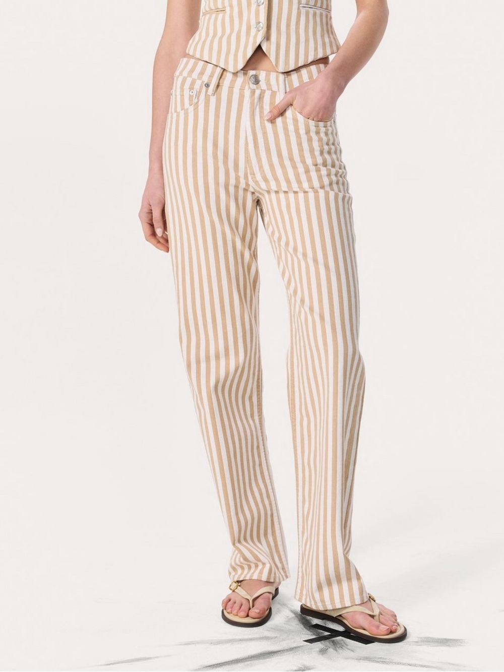 Rag & Bone Shea High Rise Relaxed Straight Jeans NWT Beige White Striped Denim